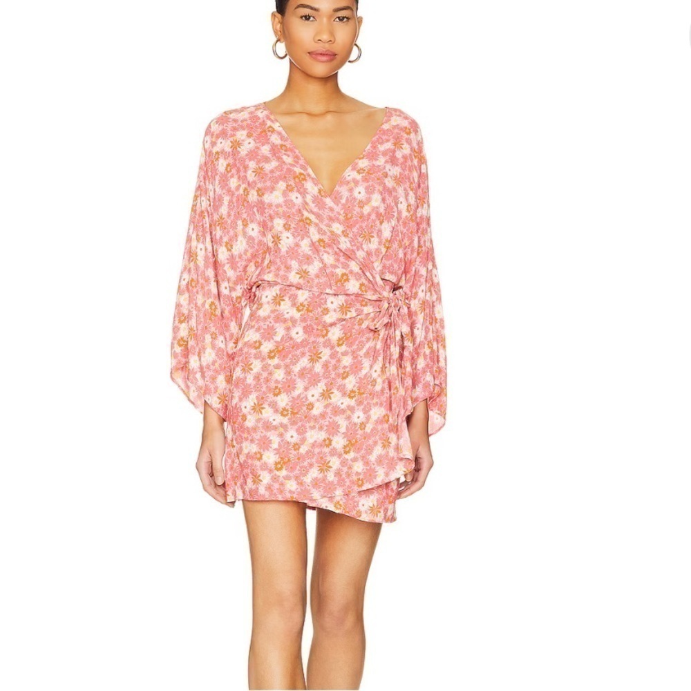 NWT L*Space Pfiefer Dress in When In Bloom pink white orange floral mini wrap
